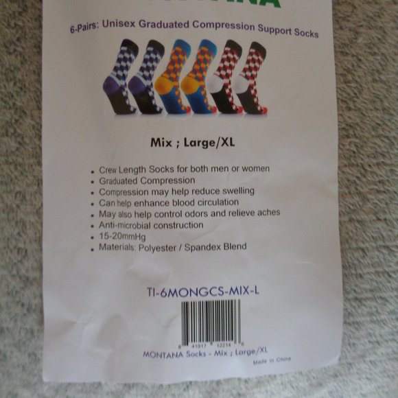 Montana Women's Graduated Compression Crew Socks Checkered Design 5 Pair XL - Picture 7 of 8